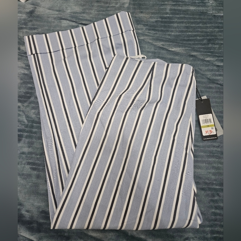 Karl Lagerfeld Blue White and Black Vertical Stripe Wide Leg Pants
